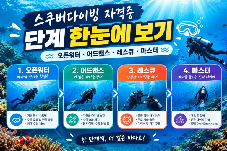 스쿠버다이빙 자격증 단계 한눈에 보기